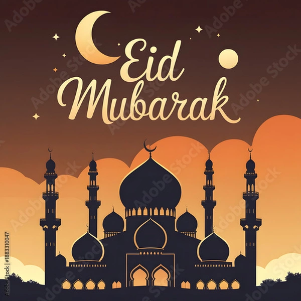 Obraz Festive Eid Mubarak Illustration Featuring Grand Mosque