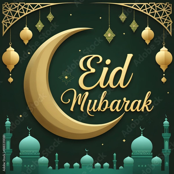 Obraz Festive Eid Mubarak Illustration Featuring Grand Mosque