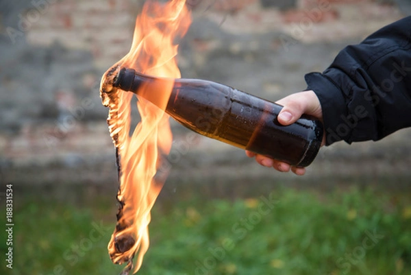 Obraz Man attack with molotov cocktail