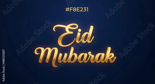 Obraz Golden Eid Mubarak text on a dark blue background with a hex code displayed