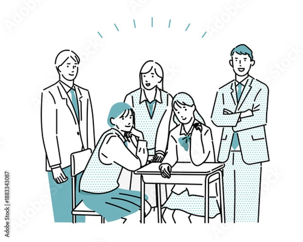 Obraz 男女学生-受験生応援ー学校生活ー机ー複数の人物シンプルベクターイラスト素材