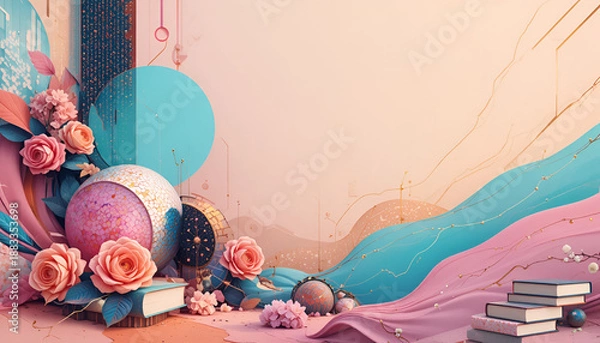 Obraz frame with balloons and flowers