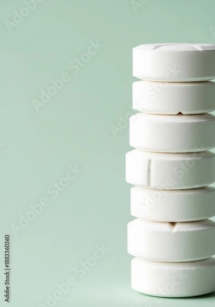 Obraz Stack of white round objects on a light green background