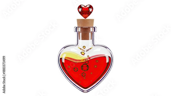 Obraz Heart-shaped potion bottle with ruby heart topper