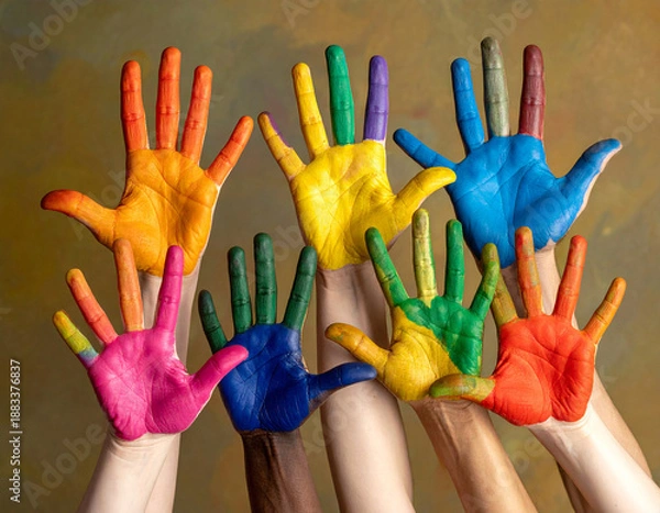 Obraz Viele Hände farbig angemalt