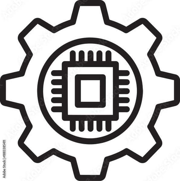 Obraz Microchip on a gear icon representing technology and engineering