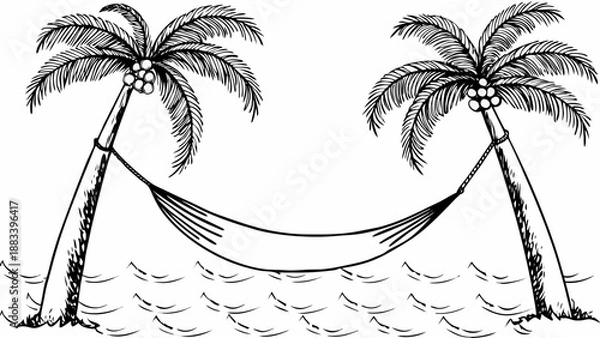 Obraz Monochrome hammock between two palm trees on beach