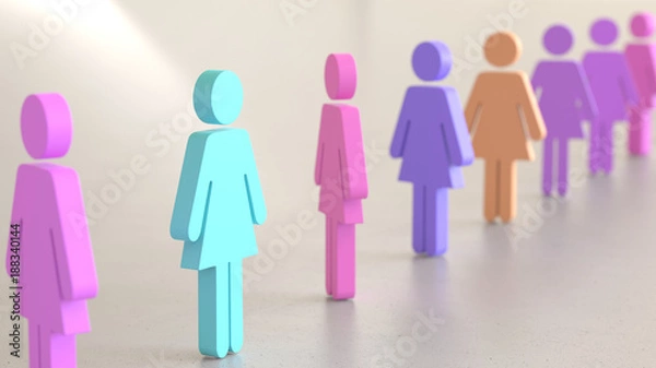Obraz Line of Vibrantly Colored Woman Symbols on Simple Light Grey Surface