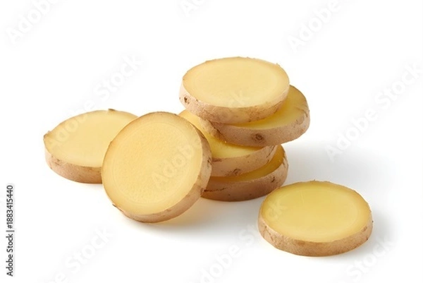 Obraz Fresh Ginger Slices Isolated on White Background
