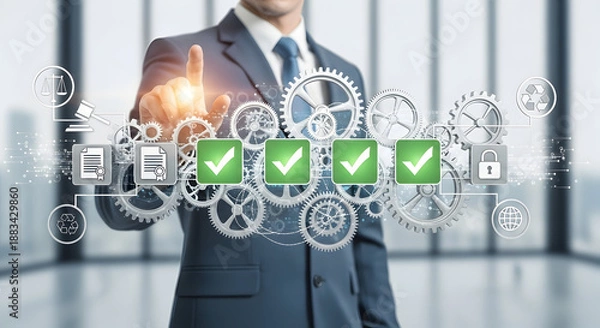 Obraz businessman touching virtual screen