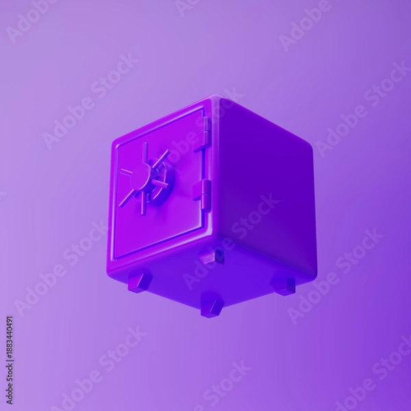 Obraz Safe box icon isolated over purple background. 3D rendering.
