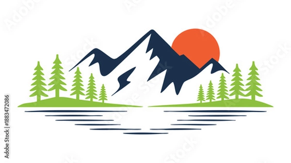 Obraz Mountain lake sunset with forest