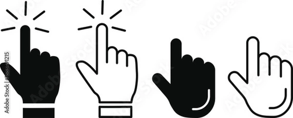 Obraz Hand Gesture and Click Pointer Icon for Touch Control, Selection and User Interaction Vector