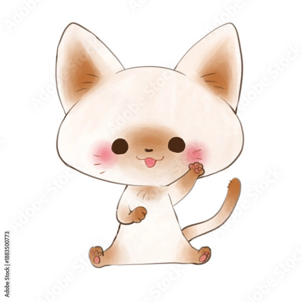 Obraz 座って前足を上げるポーズのネコ