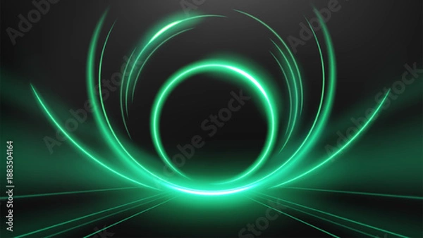 Fototapeta Emerald Light Ring Effect on Black Background, Vector Illustration