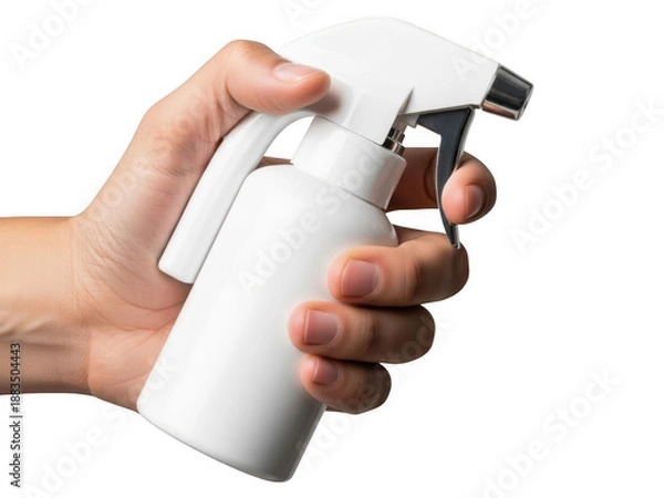 Obraz Hand holding white spray bottle