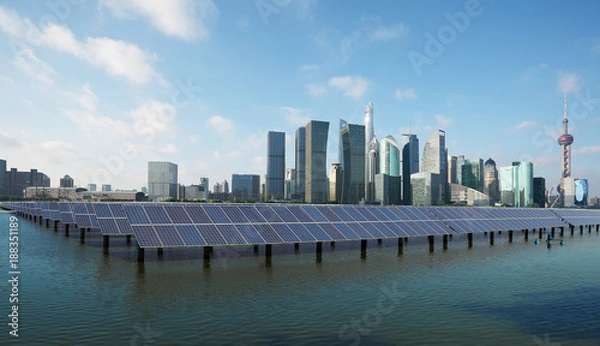Obraz Shanghai skyline with Solar power plant