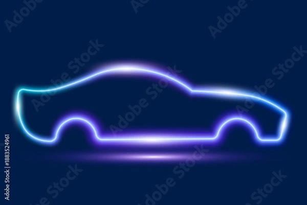 Obraz Neon car side view, vector illustration.