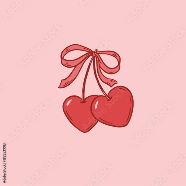 Fototapeta Cherry with bow doodle vector illustration
