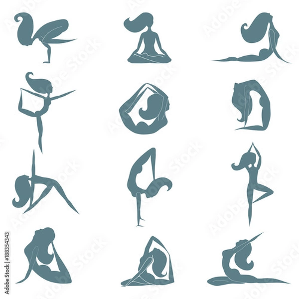 Obraz Yoga vector set with different yoga asanas