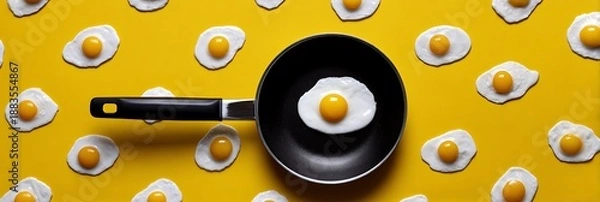 Obraz fried eggs on black frying pan