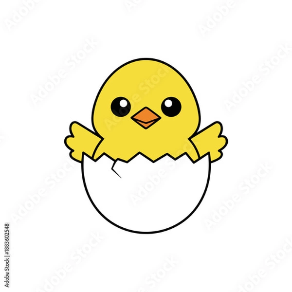 Fototapeta Cute Yellow Chick Hatching from Egg