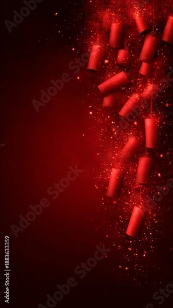 Fototapeta Dynamic Red Fireworks on Dark Background