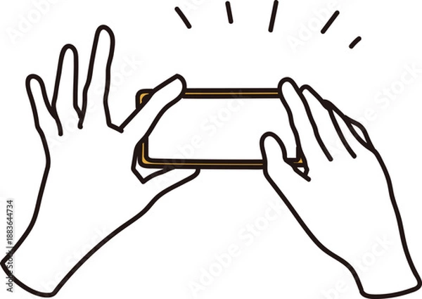 Fototapeta スマホで撮影する手元の線画イラスト素材