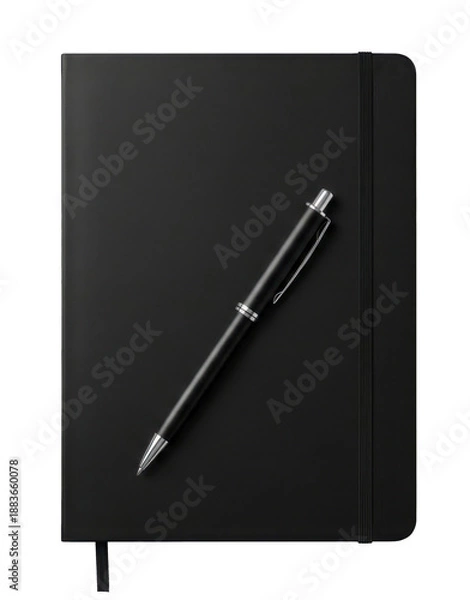 Obraz Black Notebook with Pen Isolated on Transparent Background