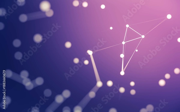 Fototapeta Abstract background. Molecules technology with polygonal shapes, connecting dots and lines. Connection structure. Big data visualization.