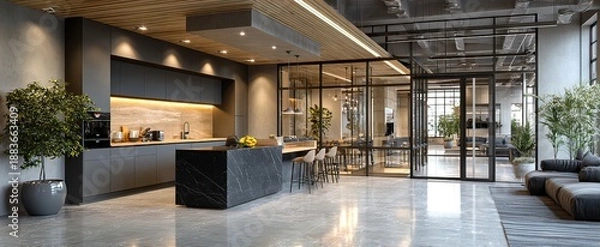 Obraz Modern open plan kitchen and living space