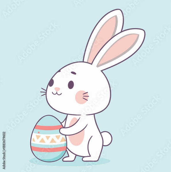Fototapeta Cute Easter Bunny with Decorated Egg Vector Illustration