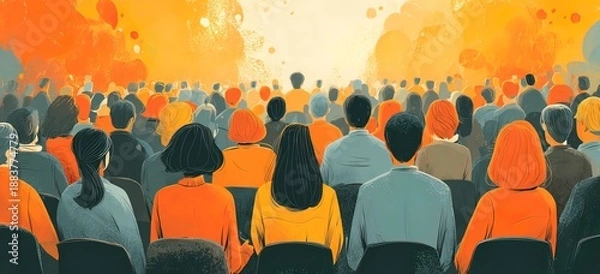 Fototapeta crowd seated facing bright light