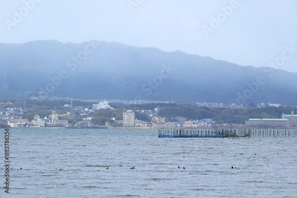 Obraz 冬の琵琶湖と湖西の風景