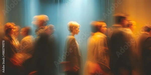 Fototapeta Blurred people in elevator