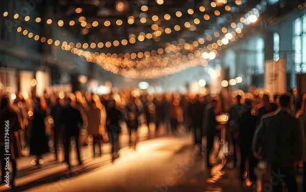 Obraz Crowd at indoor event with string lights