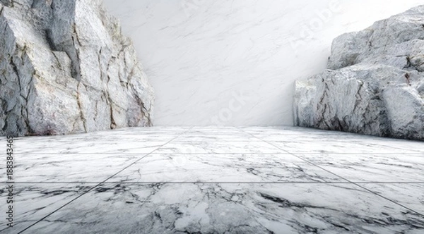 Obraz Modern architectural interior, featuring marble walls, floor and large stone elements