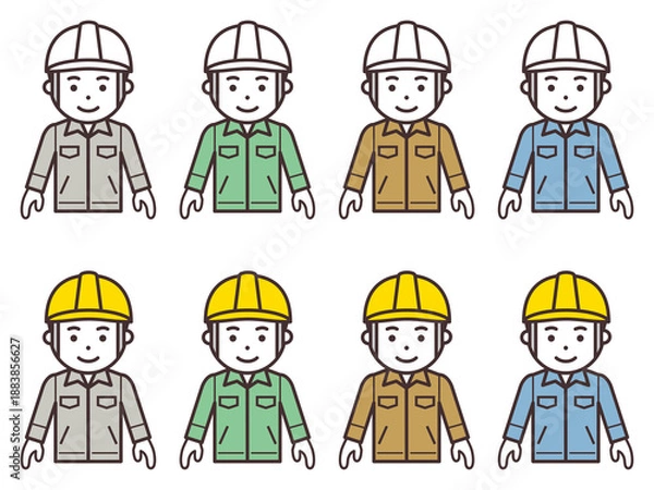 Fototapeta 両手を下ろしたヘルメットと作業服を着用した男性のアイコン