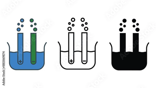 Obraz Electrolysis process illustrated in three different styles and colors