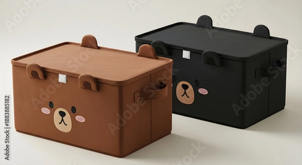 Obraz Modern Rectangular Bear Storage Containers with Pink Cheeks and Lids