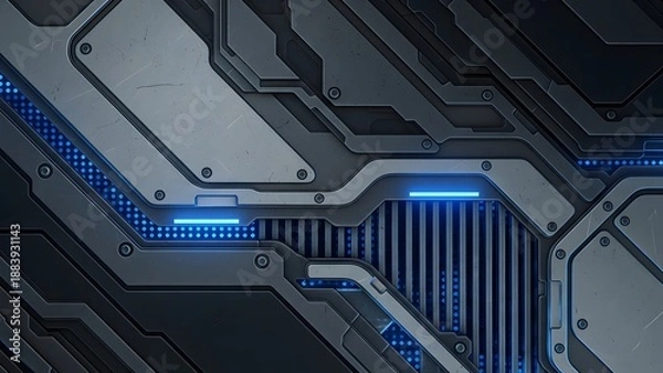 Fototapeta Futuristic technology panel background with blue glowing digital elements