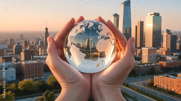 Obraz hand holding globe