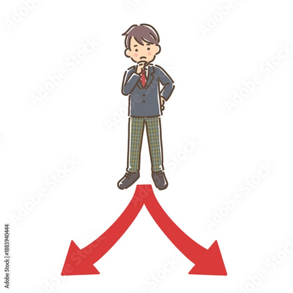 Obraz 分かれ道の前で考えている制服姿の男の子