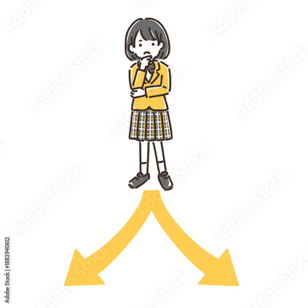 Obraz 分かれ道で考えている制服姿の女の子／シンプルカラー