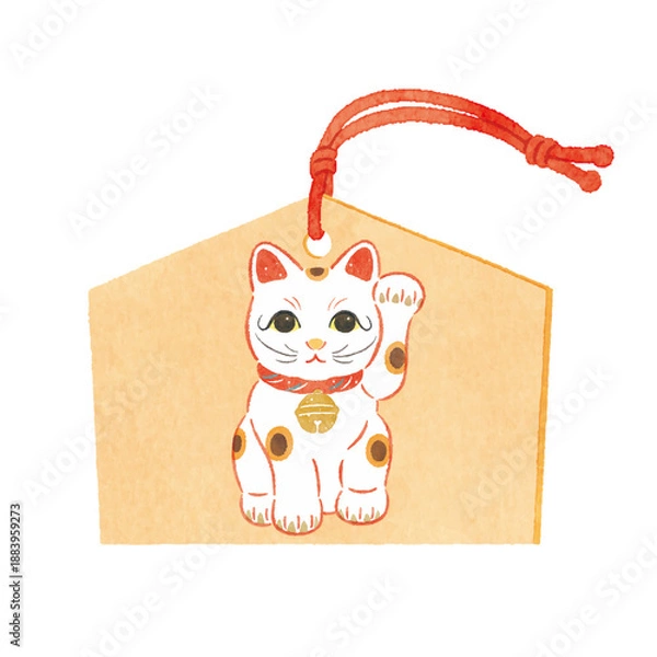 Obraz 招き猫の絵馬イラスト｜開運・商売繁盛の和風縁起物