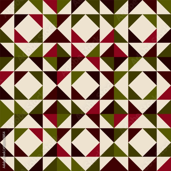 Obraz Patchwork Quilt Grid Mosaic Pattern in neutral colors for Quilting, Tiling, and Abstract Backgrounds, seamless vector pattern