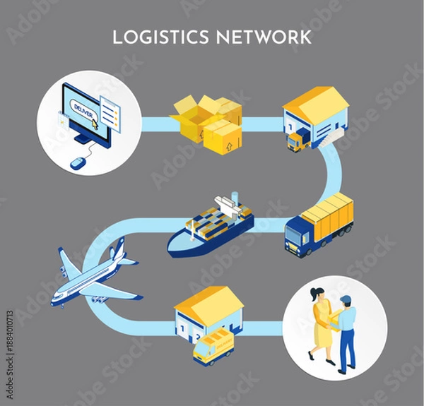 Fototapeta Modern 3D Logistics Network Design Elements
