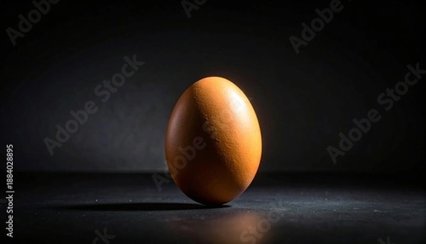 Obraz Single upright brown egg on black background with soft lighting and subtle shadow, emphasizing simplicity and texture.