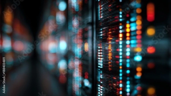 Obraz Digital Data Streams with Glowing Vertical Light Patterns