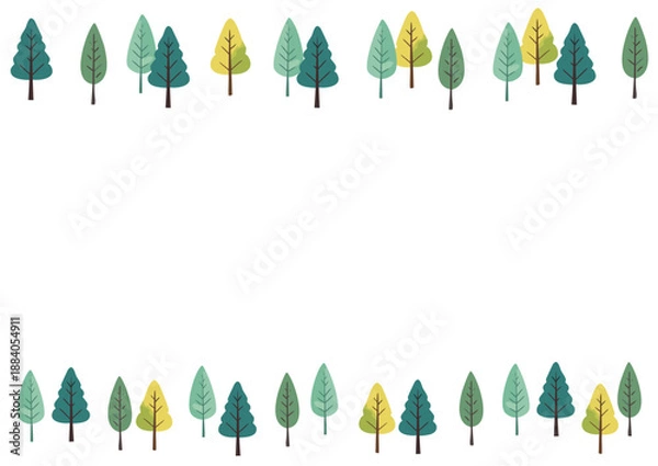 Obraz 木のボーダーパターン　樹木の手描き風イラスト　北欧風